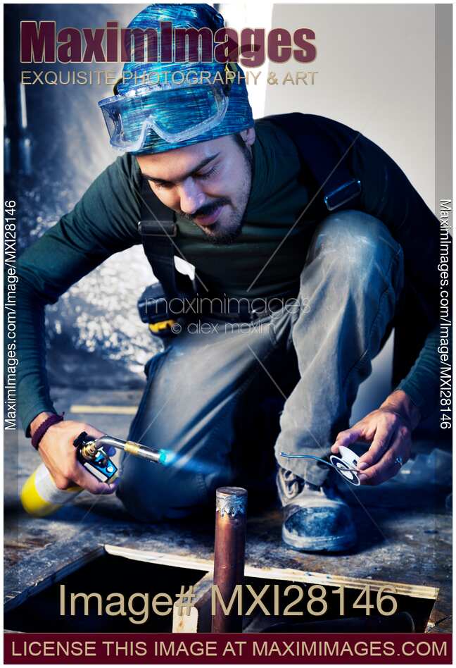 Portrait of man contractor worker doing plumbing