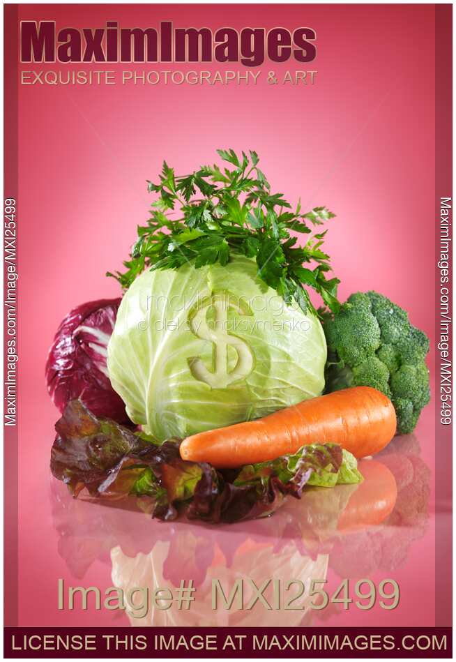 Produce and money food savings concept
