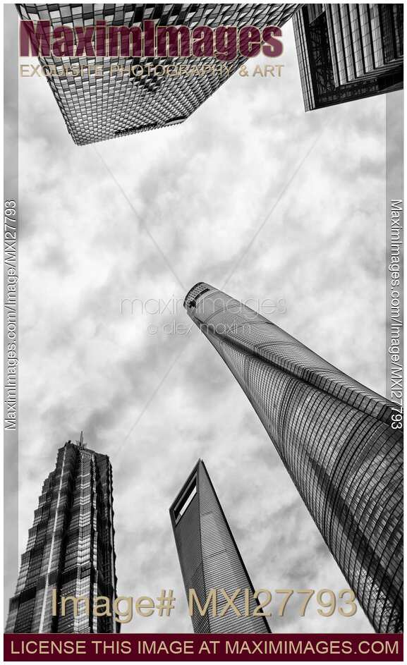 Pudong Shanghai modern architecture abstract view black and white