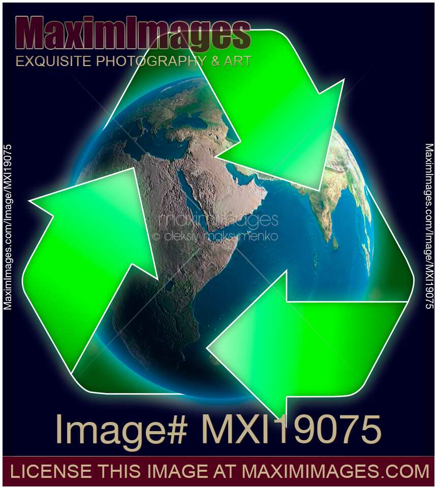 Recycling symbol around planet earth