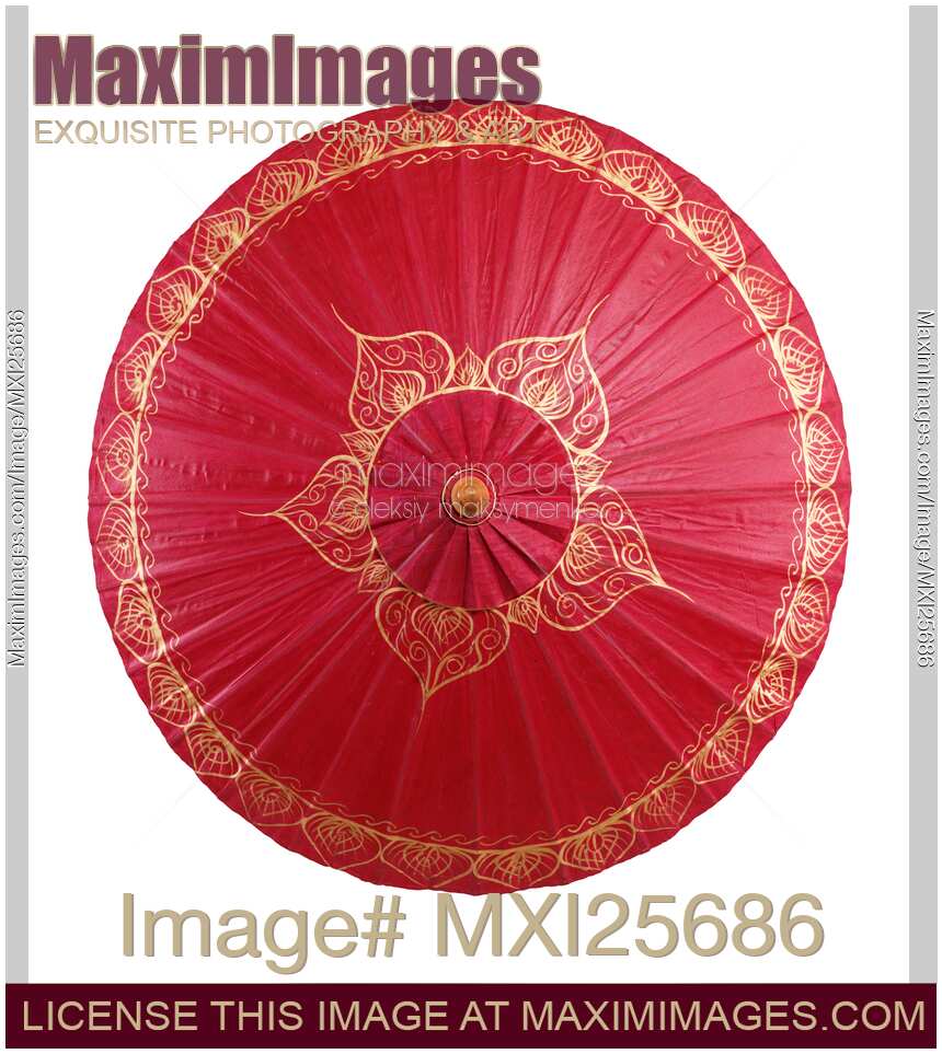 Red Japanese paper umbrella on white