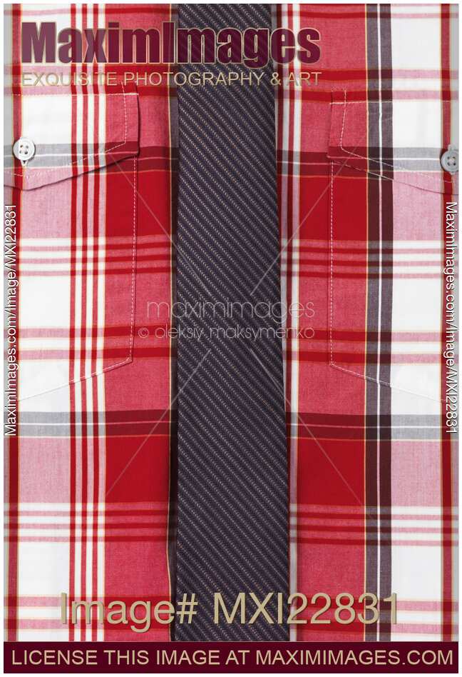 Red tartan shirt with a slim necktie