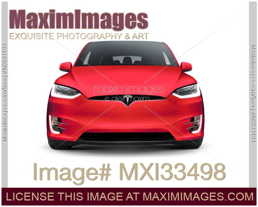 Red Tesla Model X luxury SUV electric car front view cutout