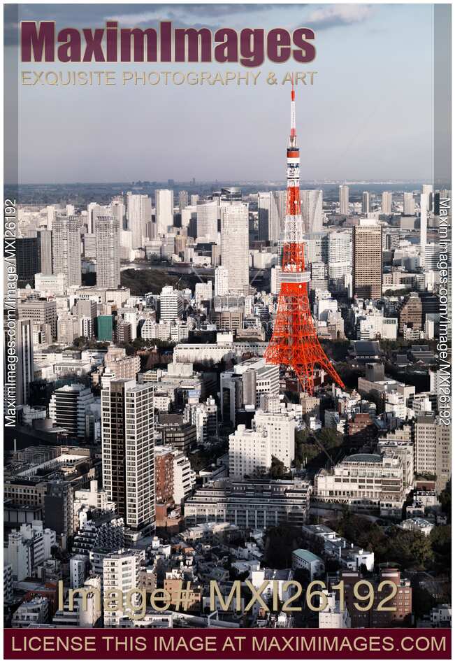 Red Tokyo Tower surrounded by Tokyo city buildings