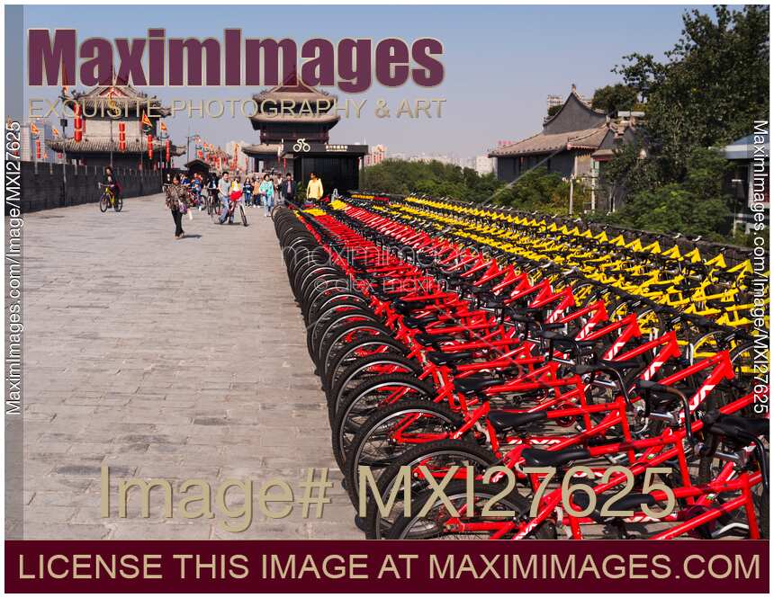 Rental bicycles at Xi'an city wall China