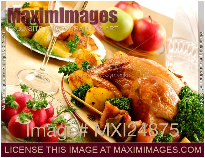 Roast chicken food still life