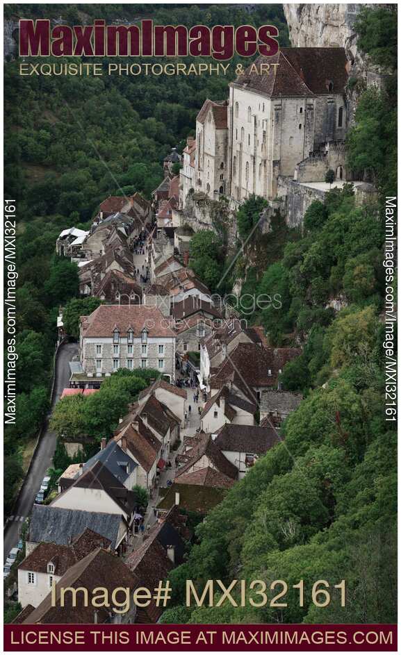 Rocamadour Medieval village with houses built into the side of a cliff in France