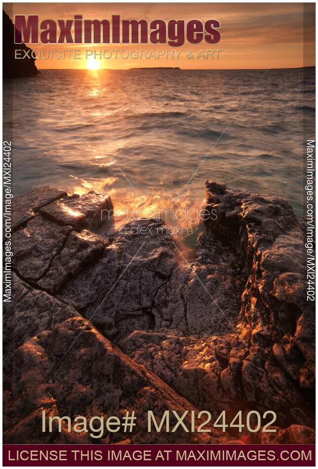 Rocks on a shore of Georgian Bay at sunset