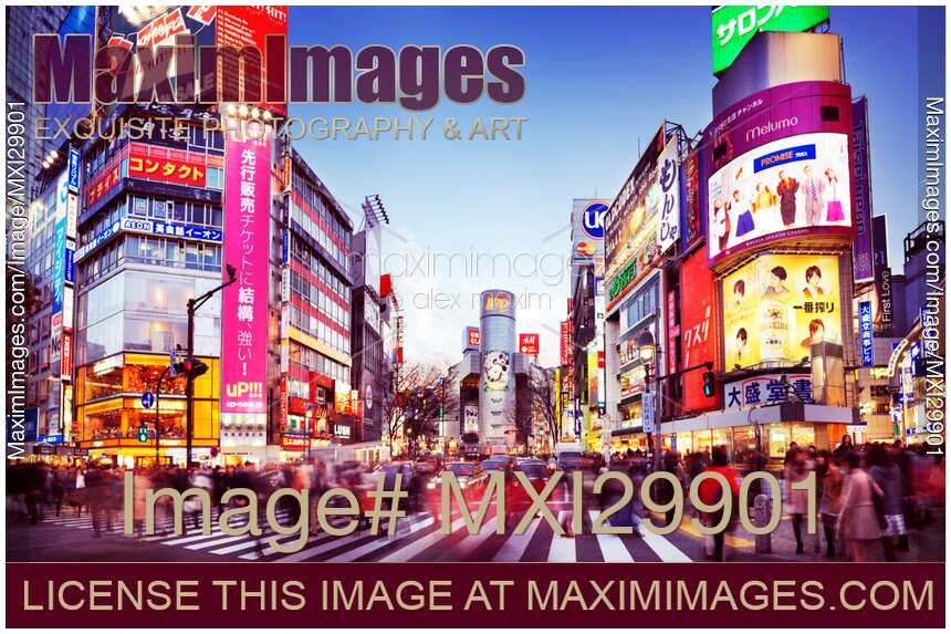 Rush hour at the Tokyo busiest intersection Shibuya crossing full of people