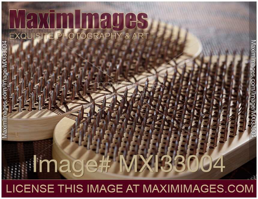 Sadhu Board Yogic board of sharp metal nails Closeup