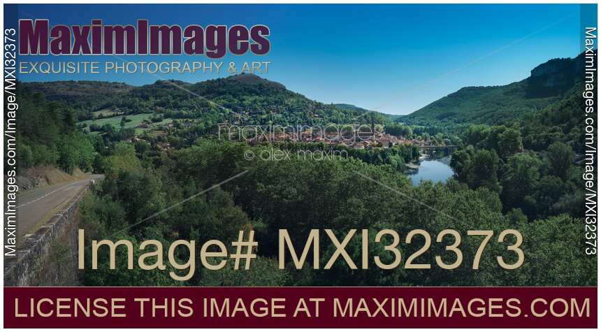 Saint-Antonin-Noble-Val medieval town a commune in Occitanie Southern France on river Aveyron Panoramic landscape
