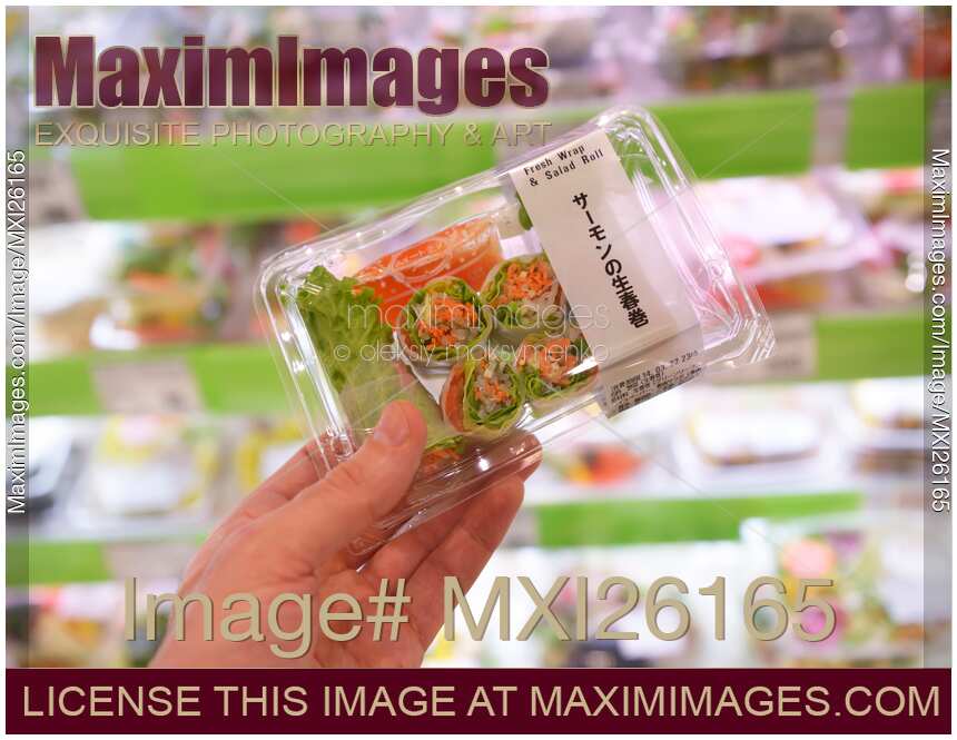 Salads wraps and rolls at Japanese supermarket