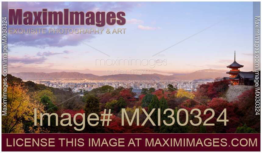 Sanjunoto Sanju-no-to pagoda Kiyomizu-dera in Kyoto beautiful panoramic sunrise autumn scenery