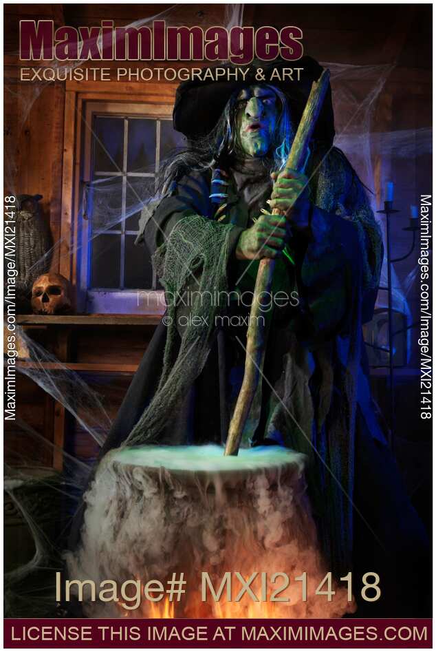 Scary Old Witch with a Cauldron