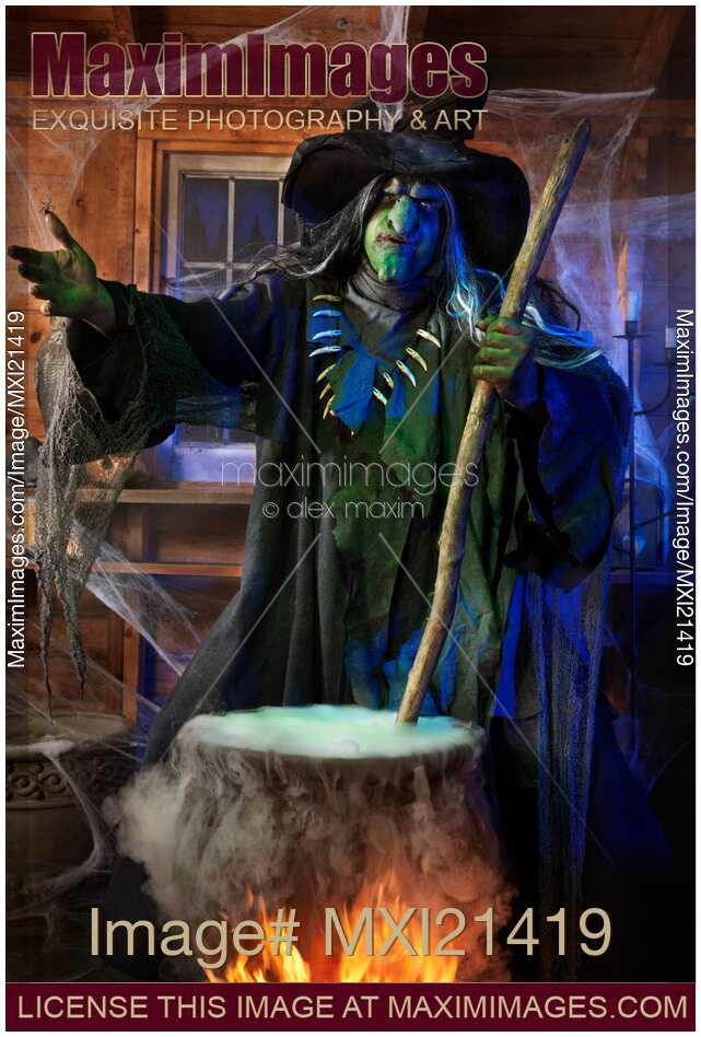Scary Old Witch with a Cauldron