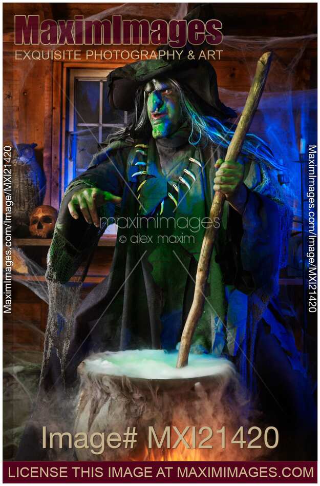 Scary Old Witch with a Cauldron