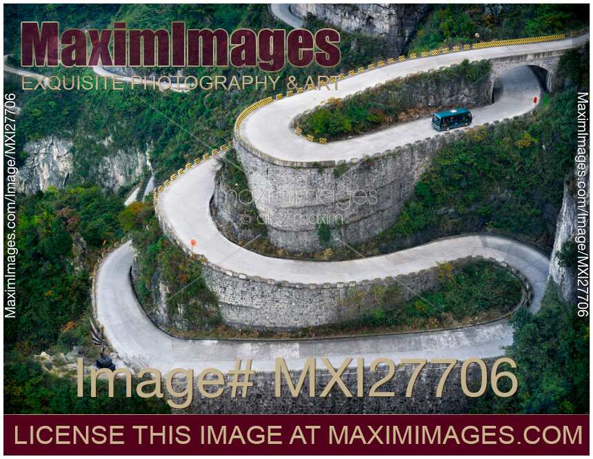 Serpentine road at Tianmen mountain in China