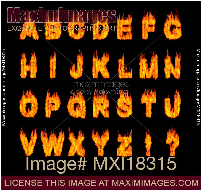 Set of Burning Latin Alphabet Letters