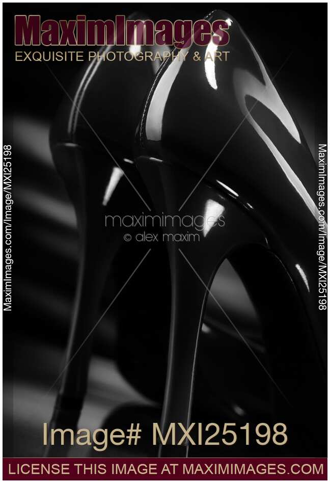 Sexy black high heel shoes closeup