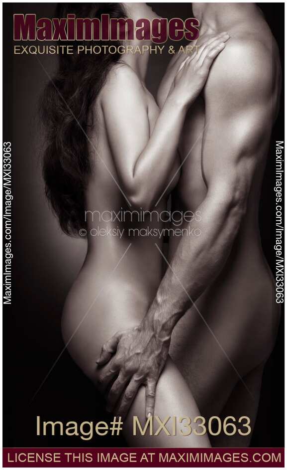 Sexy couple naked bodies in an embrace Fine art nude Black and white