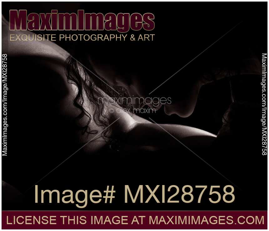 Sexy couple sensual closeup of woman face kissing man naked body