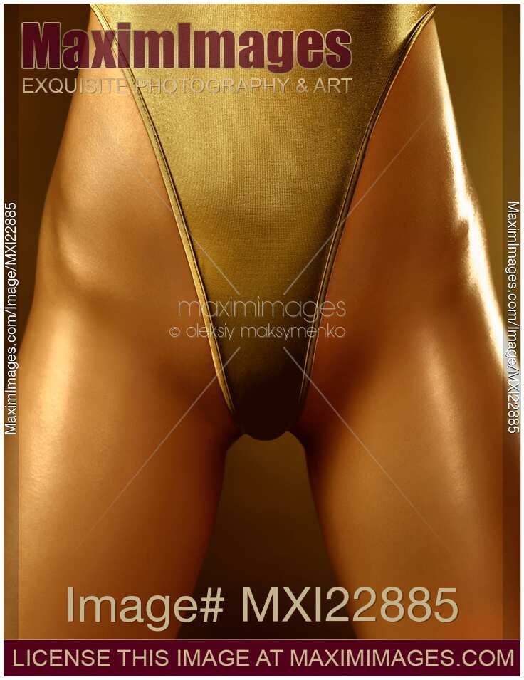 Sexy Covered with Gold Woman in High Cut Swimsuit