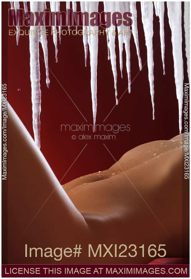 Sexy Nude Woman Body Under Melting Icicles