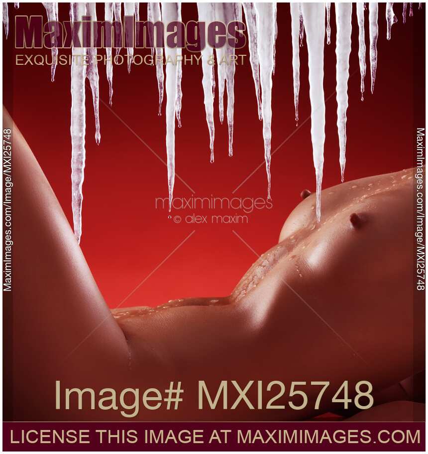 Sexy Nude Woman Body Under Melting Icicles