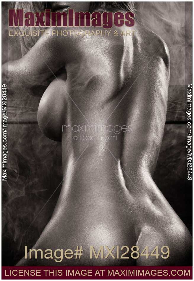 Sexy nude woman in steam room naked back artistic black and white