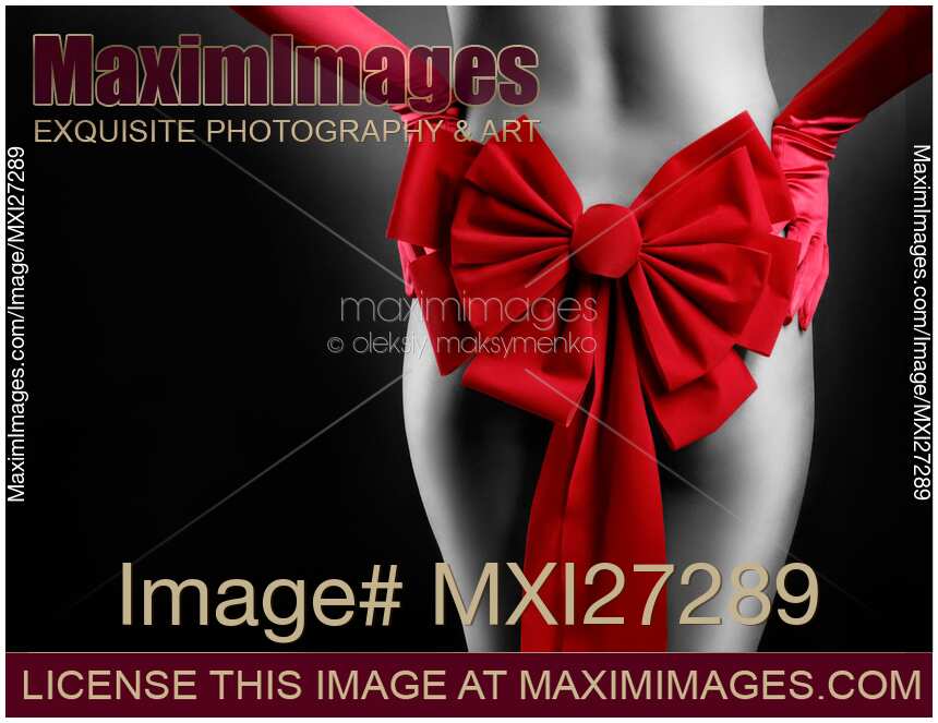 Sexy woman body with red Christmas bow
