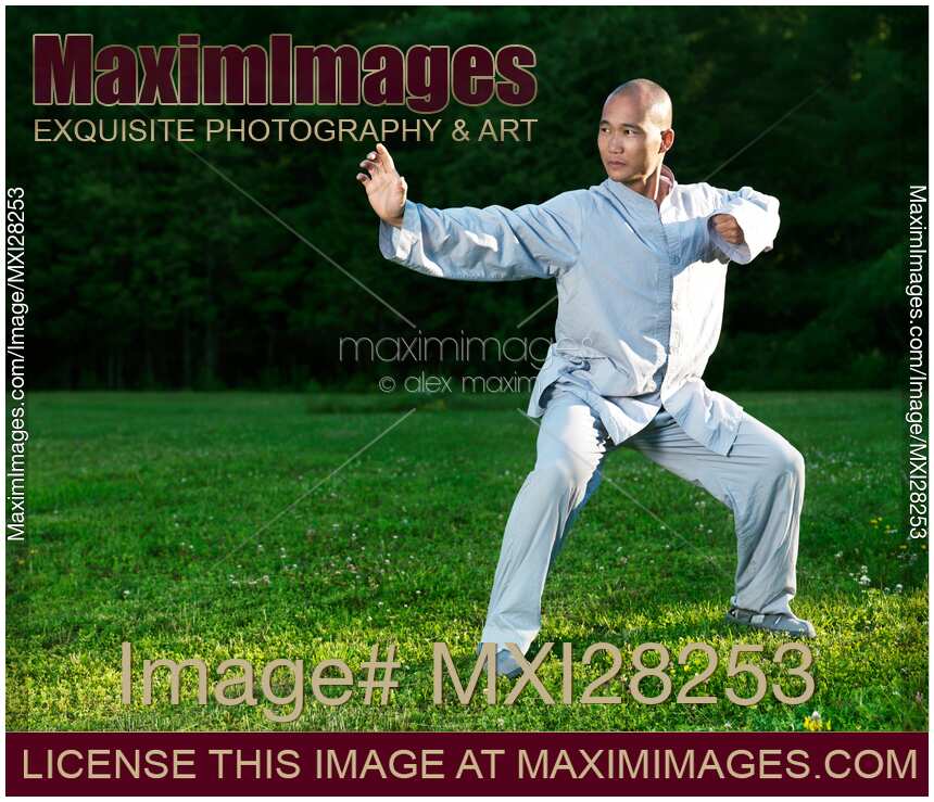 Shaolin monk practicing Qi Gong outdoors