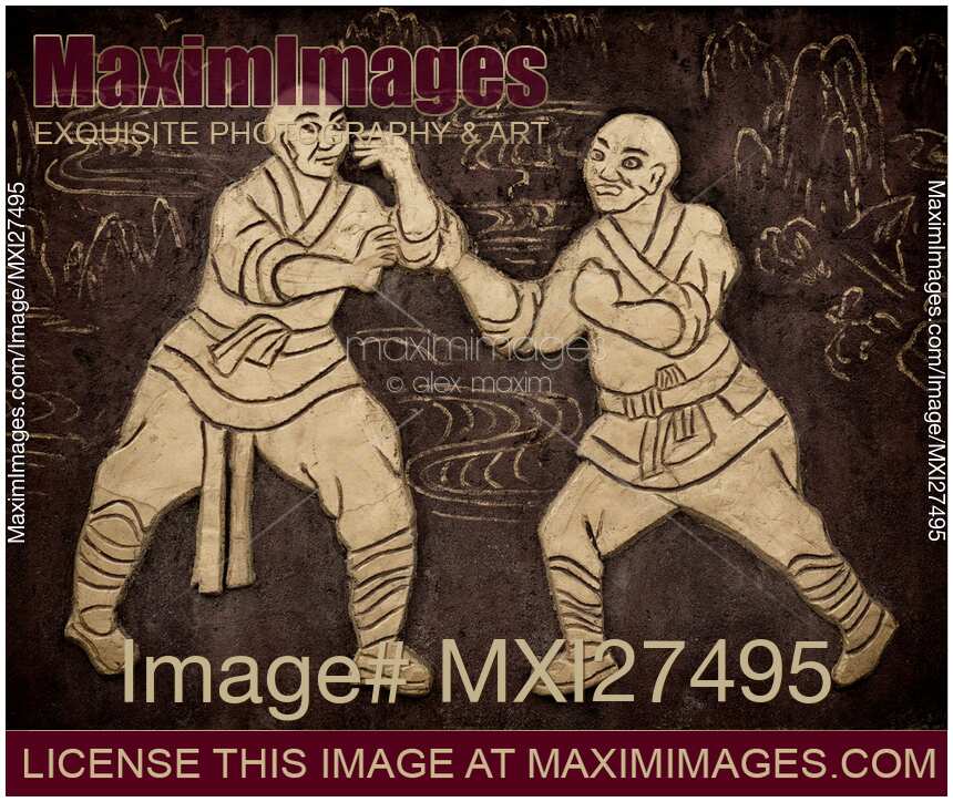 Shaolin monks artwork on a wall