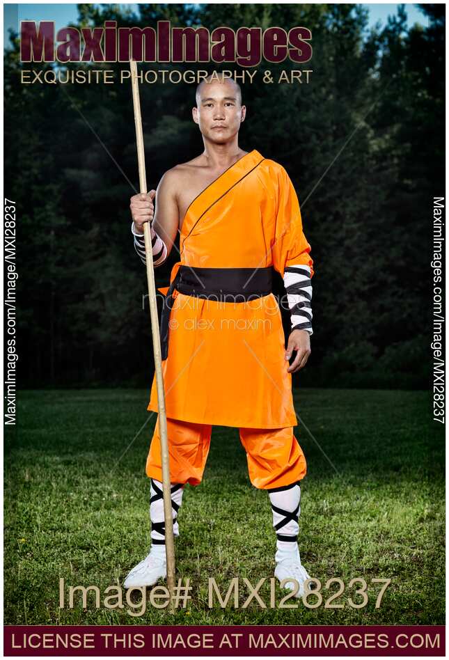 Shaolin warrior monk with a staff