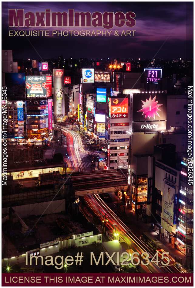 Shibuya station aerial view nighttime scenery Tokyo