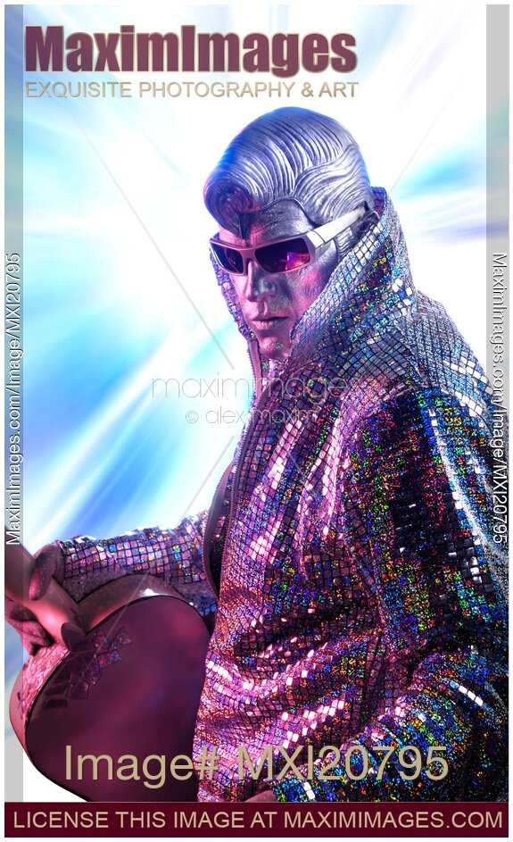 Silver Elvis with a guitar