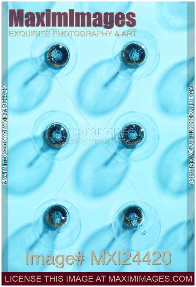 Six turned off incandescent light bulbs