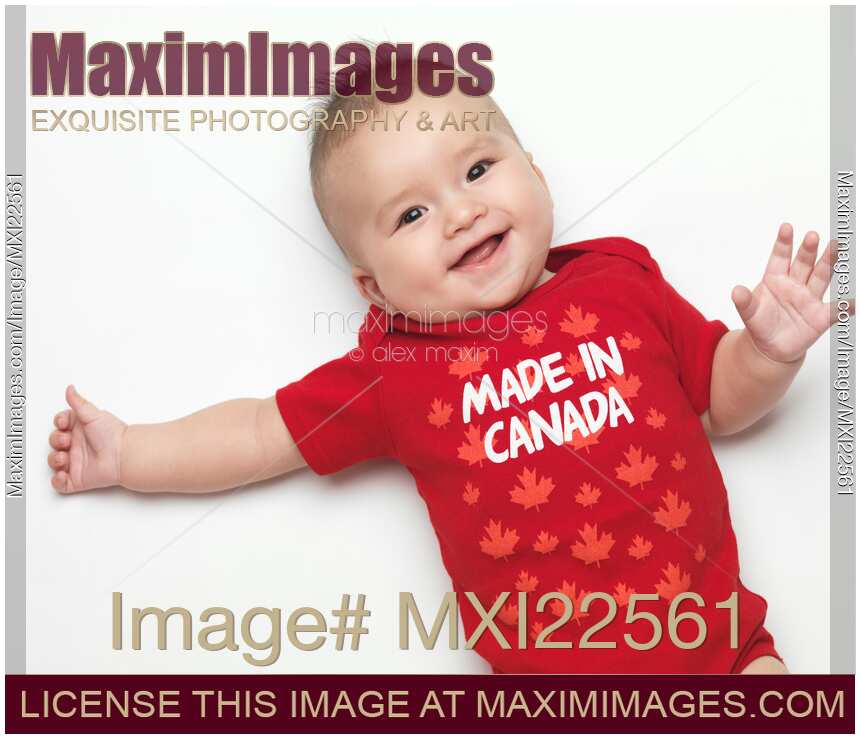 Smiling Baby Wearing Made in Canada Outfit