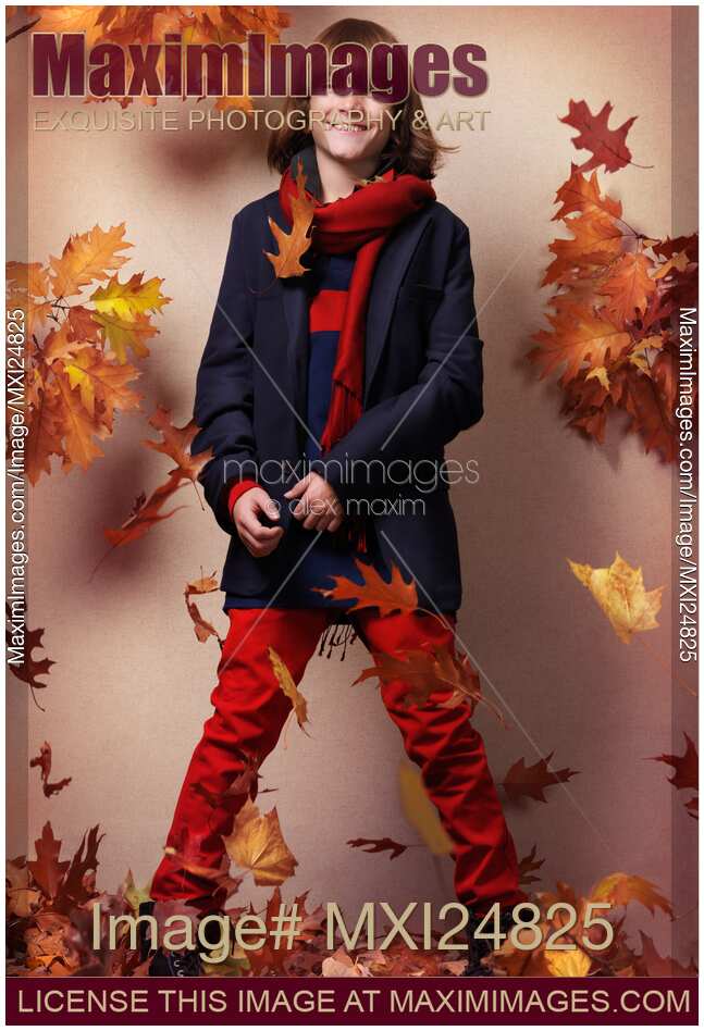 Smiling boy children fall fashion clothes