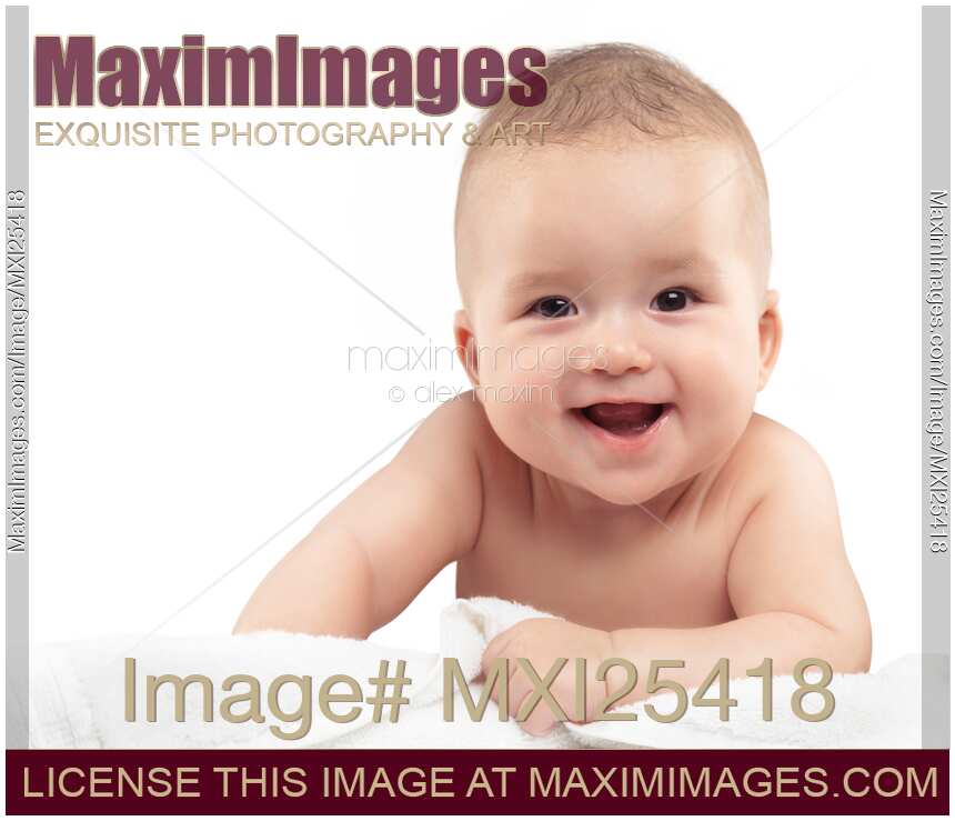 Smiling Four Month Old Baby Boy on white