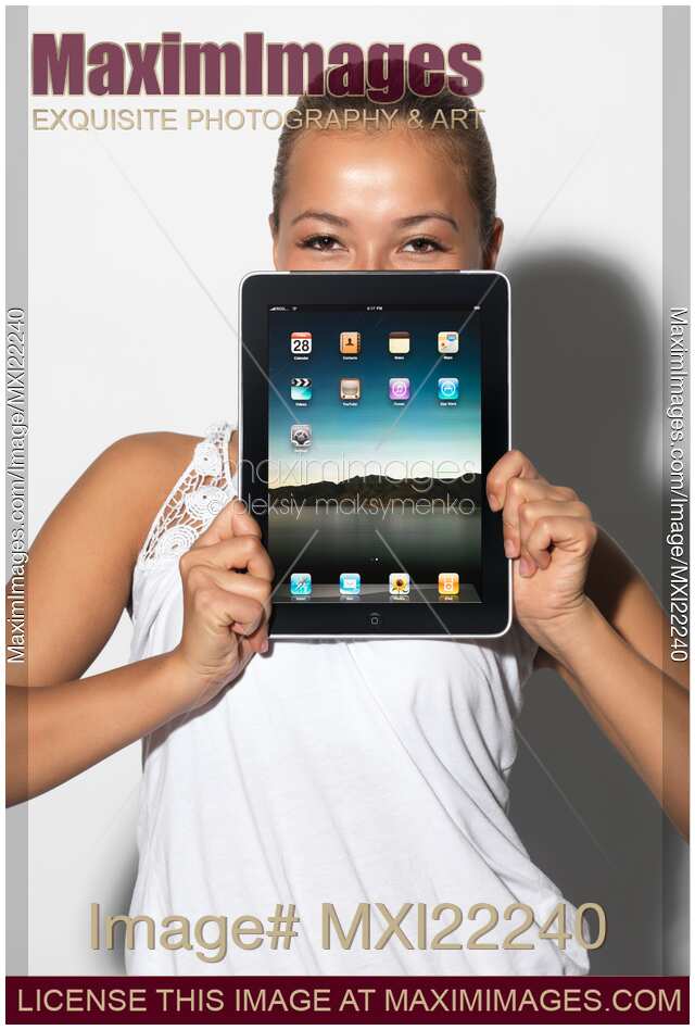 Smiling Girl with Apple iPad 3G Tablet