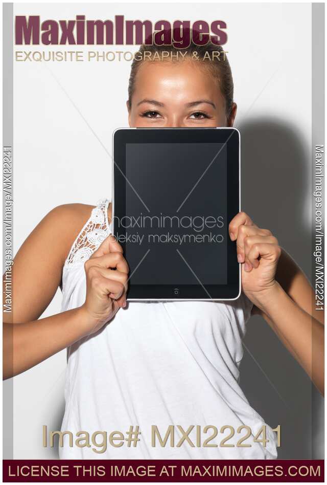 Smiling Girl with Apple iPad 3G Tablet