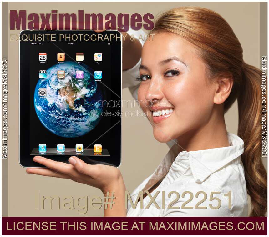 Smiling Girl with Apple iPad 3G Tablet