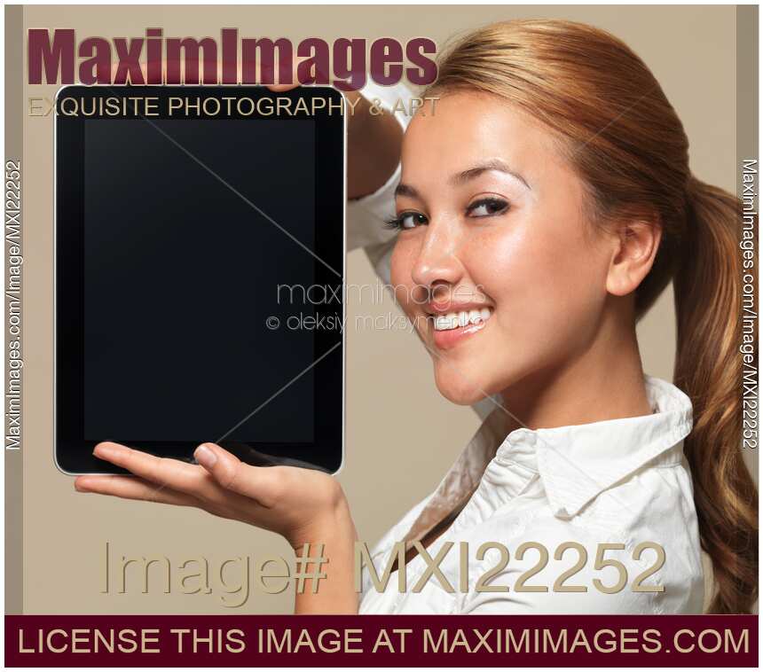 Smiling Girl with Apple iPad 3G Tablet
