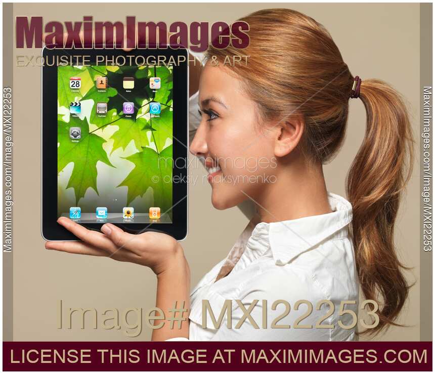 Smiling Girl with Apple iPad 3G Tablet