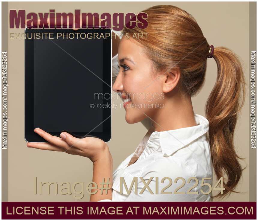 Smiling Girl with Apple iPad 3G Tablet