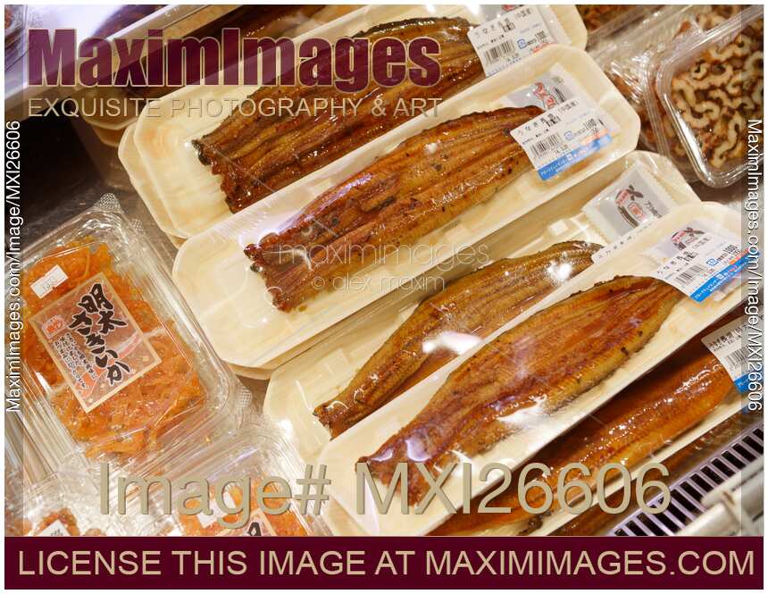 Smoked eel at supermarket