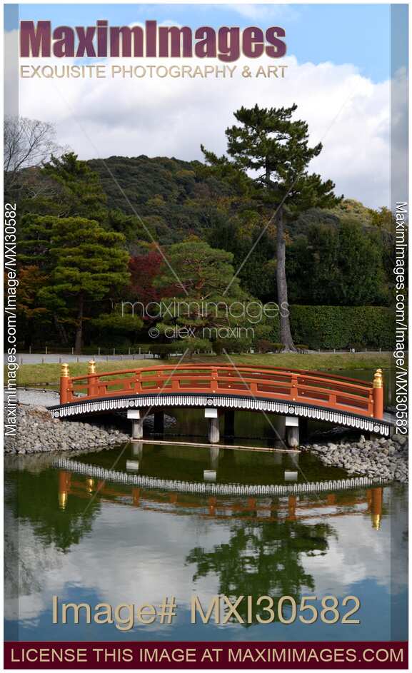Soribashi arched bridge of the Phoenix Hall of Byodo-in Buddhist temple in Uji Japan