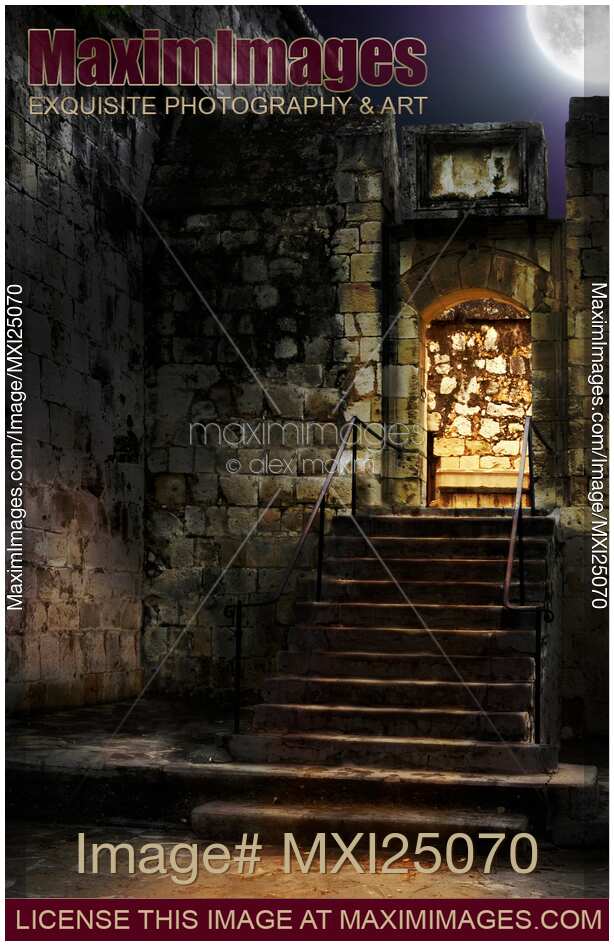 Spooky backlit door way in moon light