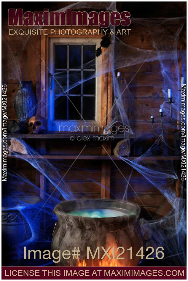 Steaming Cauldron in a Witch Cabin