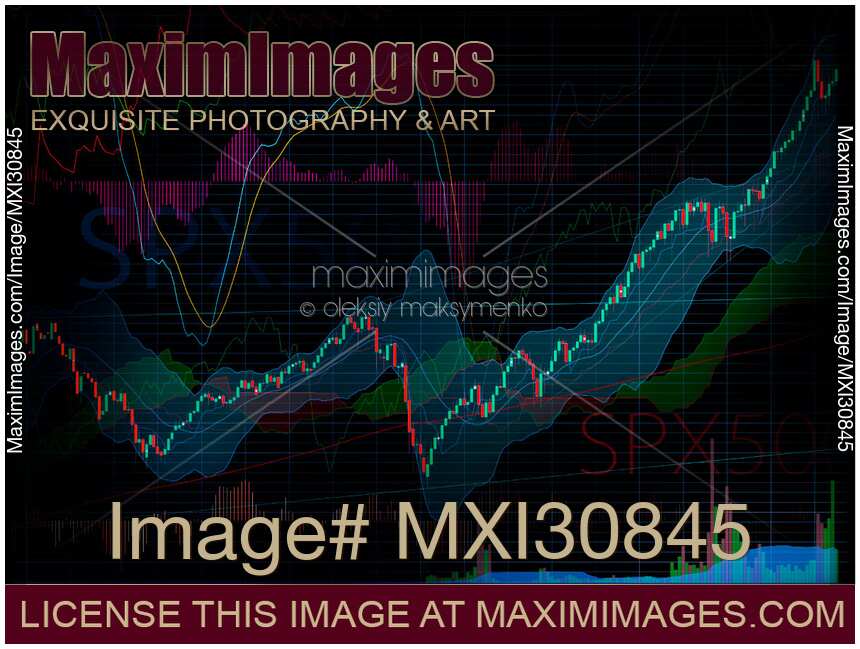 Stock market SPX500 trading chart display indicators concept